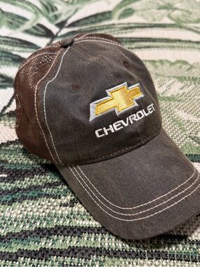 Chevrolet Embroidered Logo Trucker Cap - Brown with Yellow Accent Mens